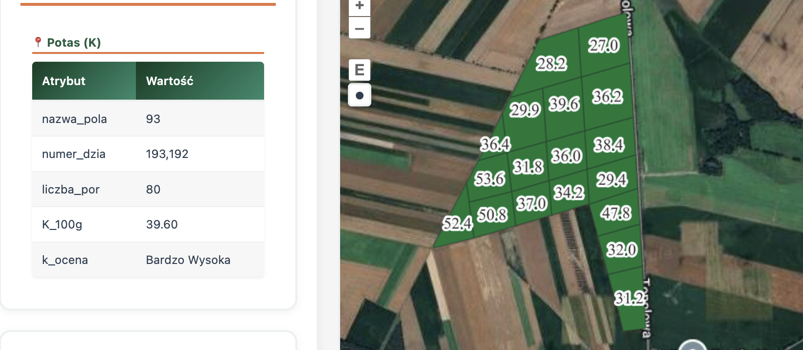 Panel szczegółów pola - Potas